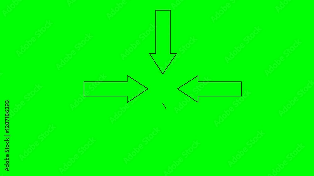 video animation black contour four arrows drawn and pointing towards the same point, on a green chroma key background video animation black contour four arrows drawn and pointing towards the same point, on a green chroma key background