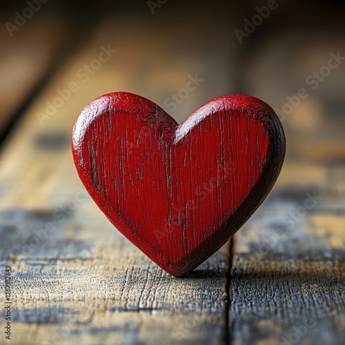 Wooden red heart on rustic wood background	