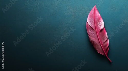 Pink feather on teal background	