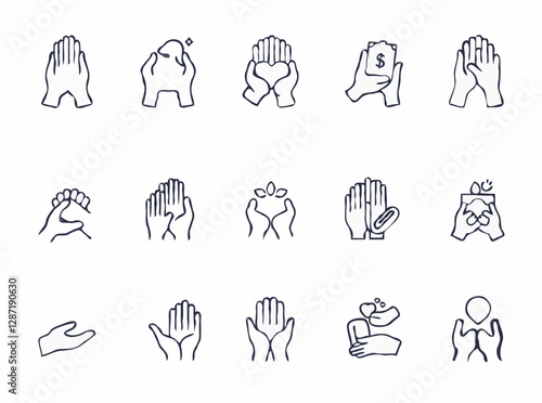 15 thin line icons for volunteering set. Volunteer outline symbols for helping hands, donation, and philanthropy