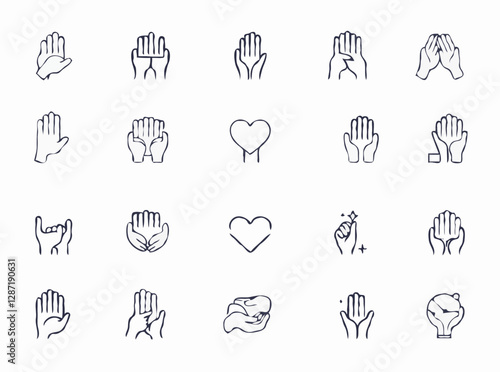 15 thin line icons for volunteering set. Volunteer outline symbols for helping hands, donation, and philanthropy