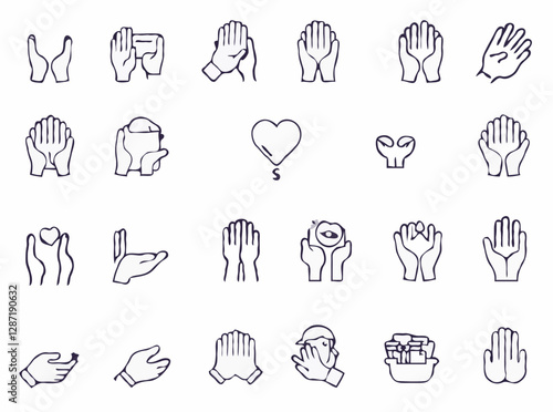 15 thin line icons for volunteering set. Volunteer outline symbols for helping hands, donation, and philanthropy