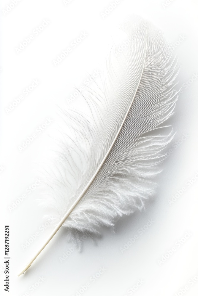 White feather on bright white background White feather on bright white background