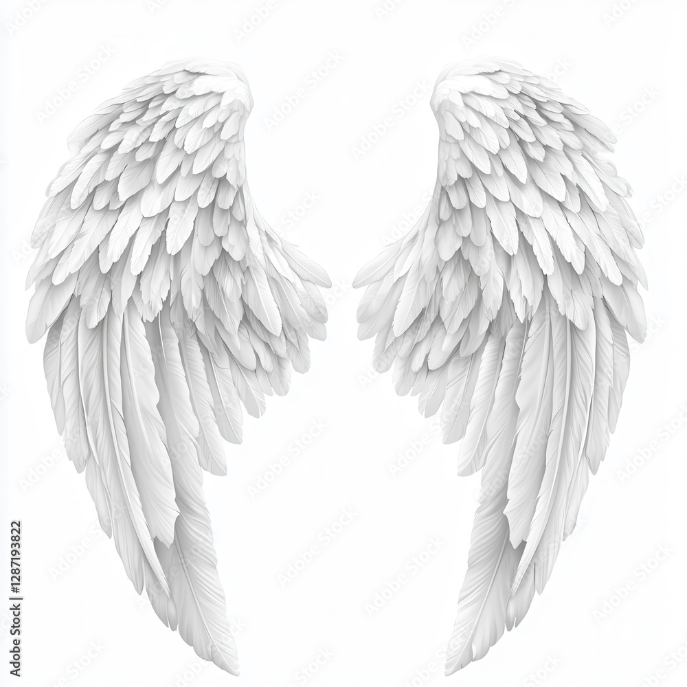Fototapeta premium Pair of Large White Angel Wings on White Background