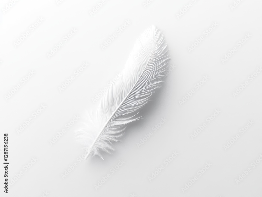 White feather on clean white surface White feather on clean white surface