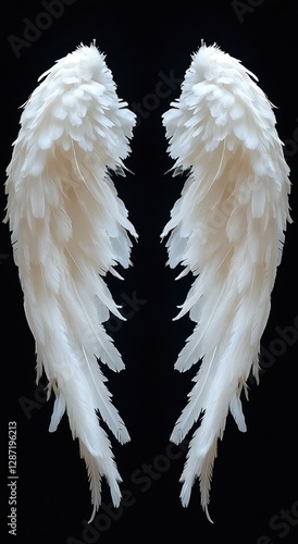 White angel wings on black background	
