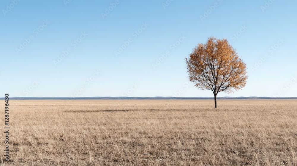 Lonely autumn tree on vast plain; tranquil landscape; nature photography; scenic view; perfect for desktop background Lonely autumn tree on vast plain; tranquil landscape; nature photography; scenic view; perfect for desktop background