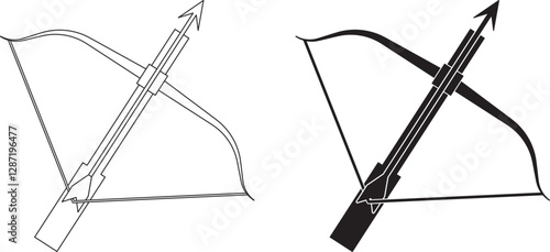 outline silhouette top view crossbow icon set