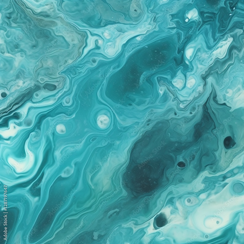 Teal and White Abstract Marbled Paint Teal and White Abstract Marbled Paint