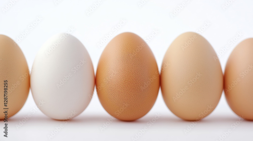 Fresh white and brown eggs on minimalistic neutral background Fresh white and brown eggs on minimalistic neutral background
