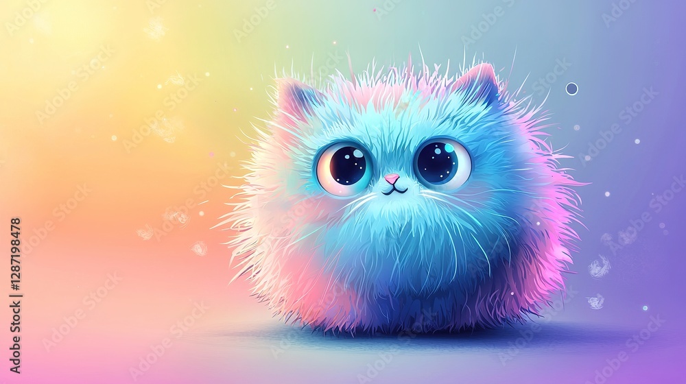 Fluffy cartoon cat illustration digital art colorful background whimsical environment creative perspective Fluffy cartoon cat illustration digital art colorful background whimsical environment creative perspective