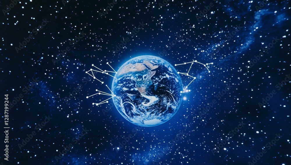 Global network connections, starry space background, digital world, futuristic concept Global network connections, starry space background, digital world, futuristic concept