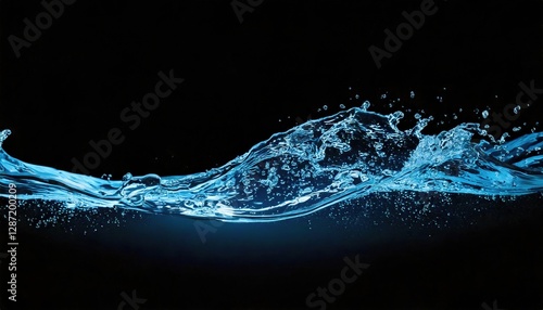 Fresh blue water line isolated on a black background