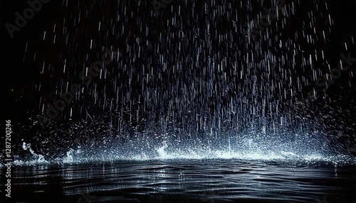 Falling raindrops storm isolated on a black background
