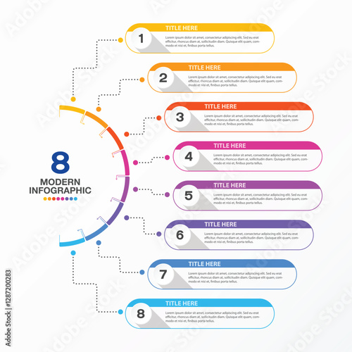 Half circle infographic, 8 step.
