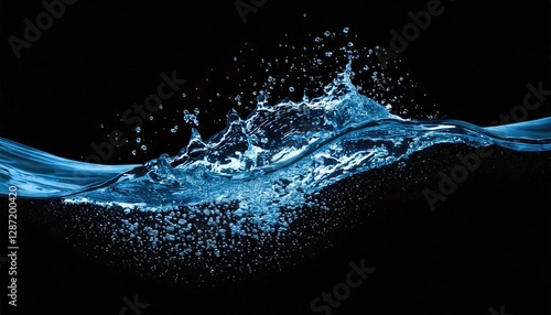 Fresh blue water line isolated on a black background