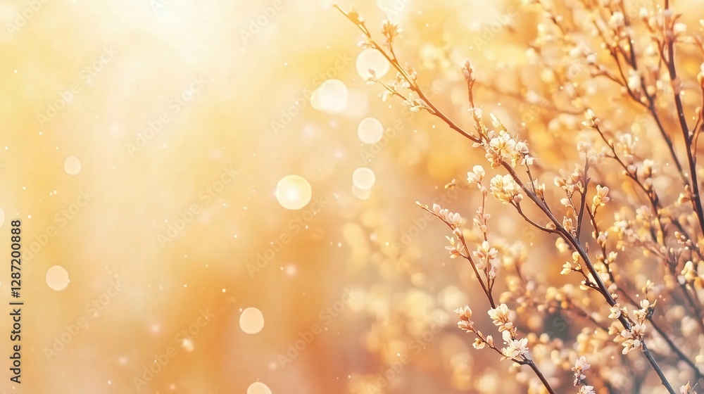 Fototapeta premium Gentle wildflowers softly illuminated by warm golden sunlight 