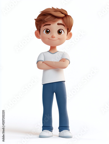 Cartoon boy in 3d style, isolated on a white background, human.