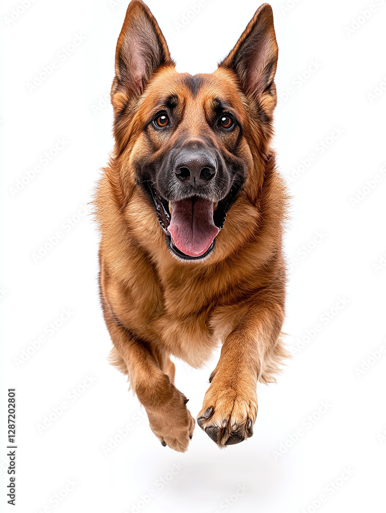 Happy german shepherd dog running towards the camera isolated on white background , animal. Happy german shepherd dog running towards the camera isolated on white background , animal.