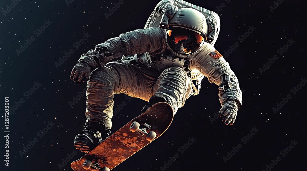 Fototapeta premium Astronaut Skateboarding Through Space During A Cosmic Ride