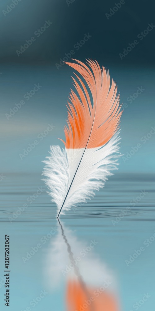 Naklejka premium Orange and white feather floating on water