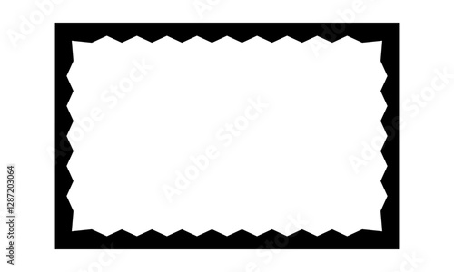 Rectangle frame with zigzag inner edges. Empty text box, speech bubble, tag or label rectangular shape with spiky inside borders isolated on white background. Vector graphic illustration.