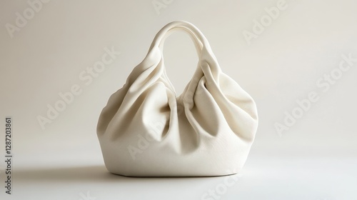 White handbag studio shot, soft folds, light background, fashion
