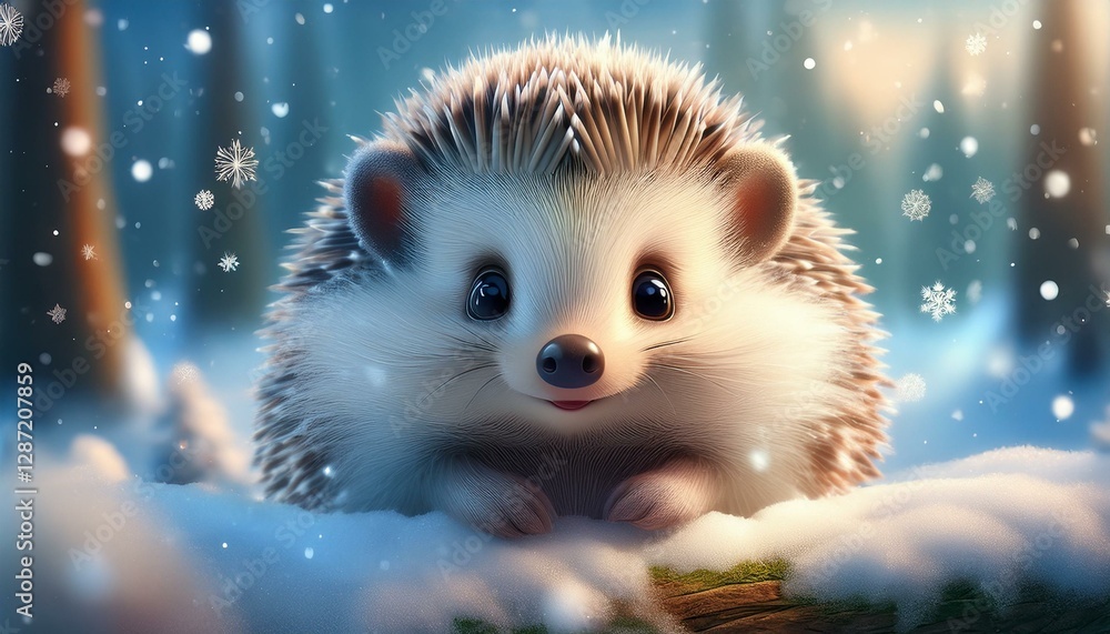 Obraz premium Niedlicher kleiner Igel in einer Winterlandschaft