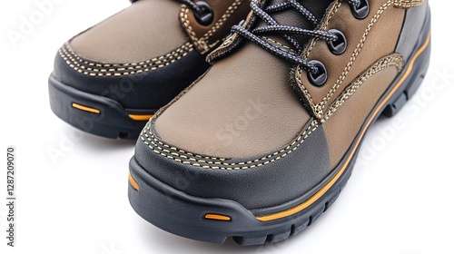 Antistatic safety shoes for industrial workers modern design shock-absorbing sole workplace environment close-up view photo