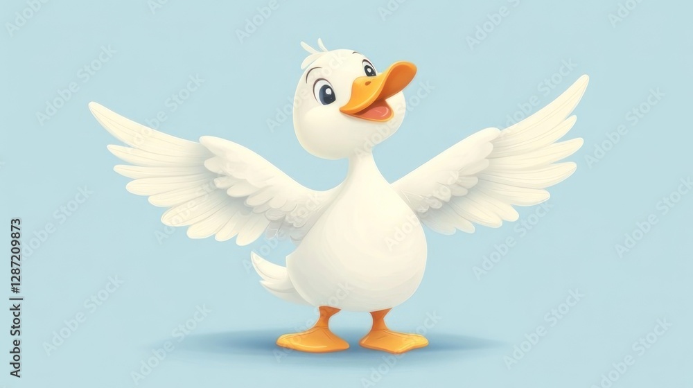 Obraz premium Happy cartoon duck spreads wings