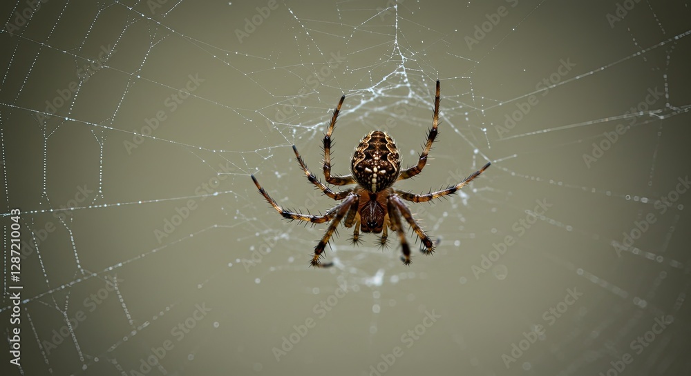 Spider Web Macro Shot with Detailed Orb Weaver and Neutral Background Spider Web Macro Shot with Detailed Orb Weaver and Neutral Background