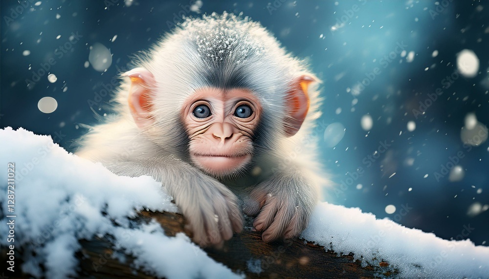 Niedlicher Mandrill in einer Winterlandschaft Niedlicher Mandrill in einer Winterlandschaft