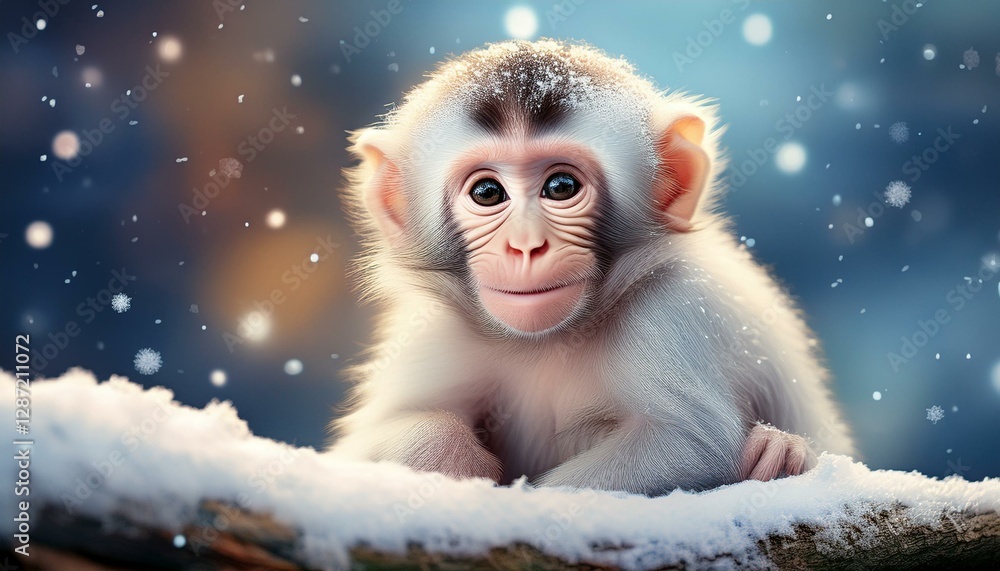 Niedlicher Mandrill in einer Winterlandschaft Niedlicher Mandrill in einer Winterlandschaft