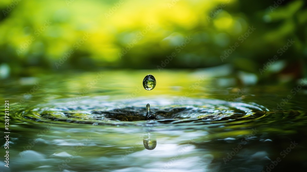 Water droplet impact on a tranquil pool of water, with ripples spreading outward, creating a serene and peaceful natural scene. Water droplet impact on a tranquil pool of water, with ripples spreading outward, creating a serene and peaceful natural scene.