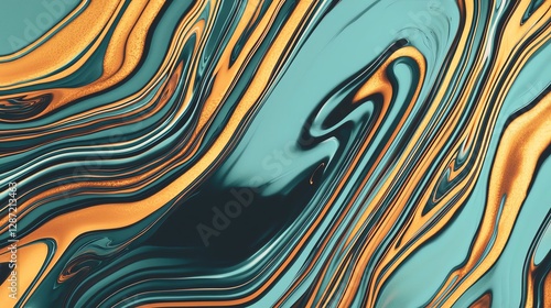 Abstract fluid background with vibrant teal and gold colors, ideal for artistic designs.