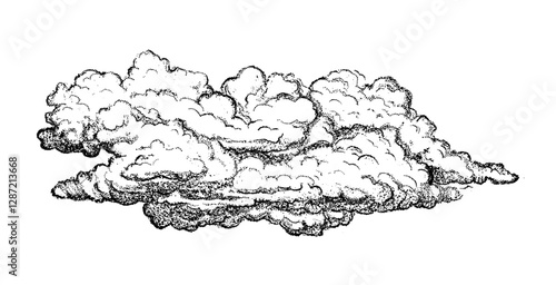 Set of clouds in hand drawn vintage retro style isolated on white background. Cartoon design elements. Vector illustration.	