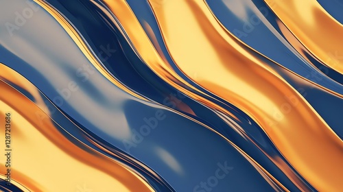 Abstract swirling gold and blue waves create a dynamic and vibrant visual effect.