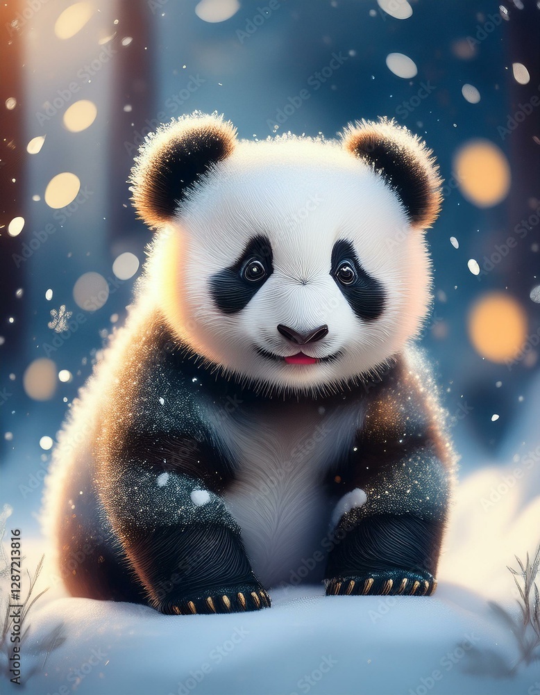 Fototapeta premium Niedliches Pandababy in einer Winterlandschaft