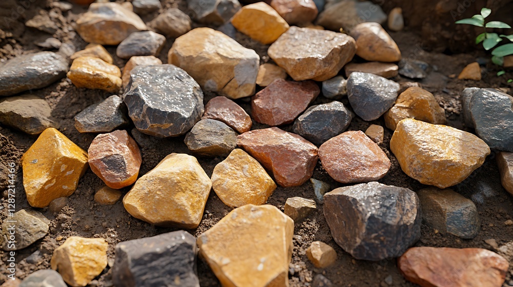 Assorted rocks in soil. Construction site Assorted rocks in soil. Construction site