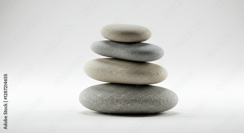 Balanced Stack of Smooth Stones on White Background for Calmness and Meditation Balanced Stack of Smooth Stones on White Background for Calmness and Meditation