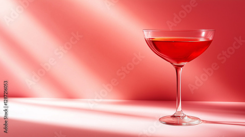 Elegant red cocktail in coupe glass with soft lighting backdrop