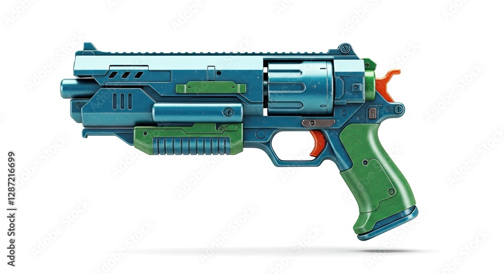 Sci-fi Revolver Weapon Prop with Blue and Green Futuristic Design Sci-fi Revolver Weapon Prop with Blue and Green Futuristic Design