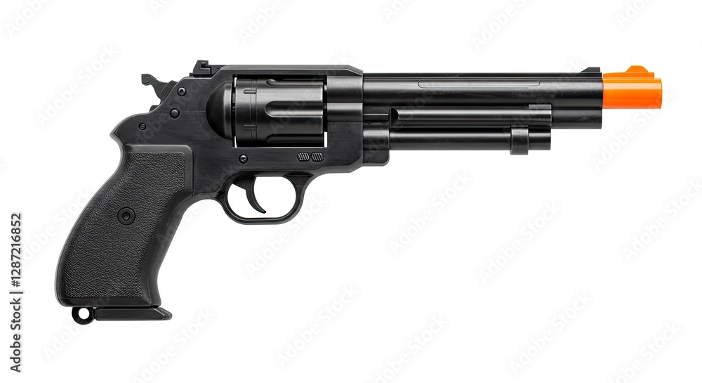 Revolver with Orange Tip Isolated on White Background for Safety Revolver with Orange Tip Isolated on White Background for Safety