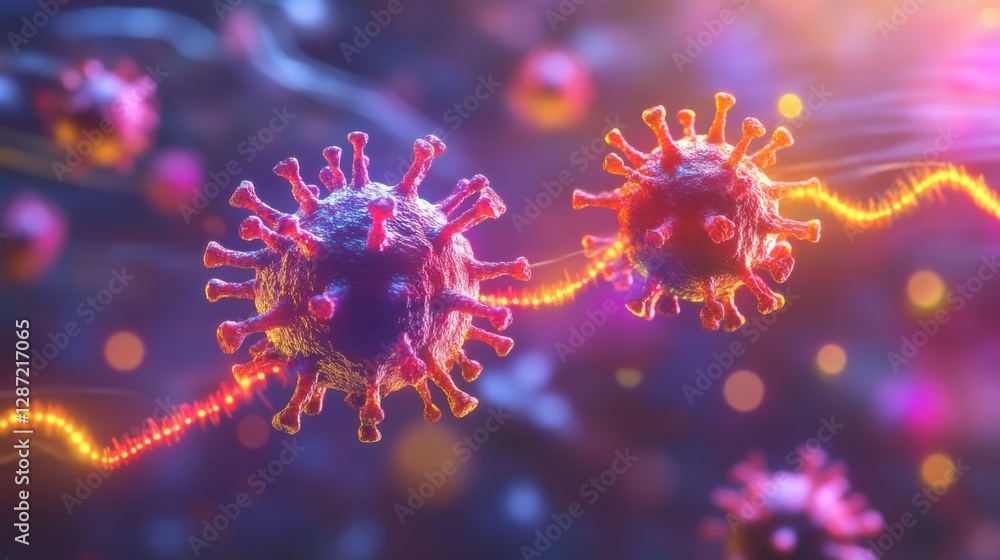 Covid-19 virus visualization digital art health science abstract environment close-up view Covid-19 virus visualization digital art health science abstract environment close-up view