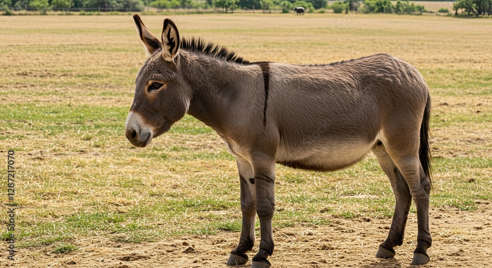 Donkey Standing in a Field During the Day on the Farm Donkey Standing in a Field During the Day on the Farm
