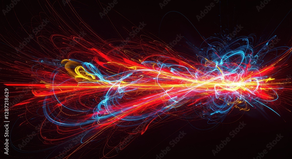Vibrant neon light trails creating a dynamic abstract pattern on a dark background Vibrant neon light trails creating a dynamic abstract pattern on a dark background