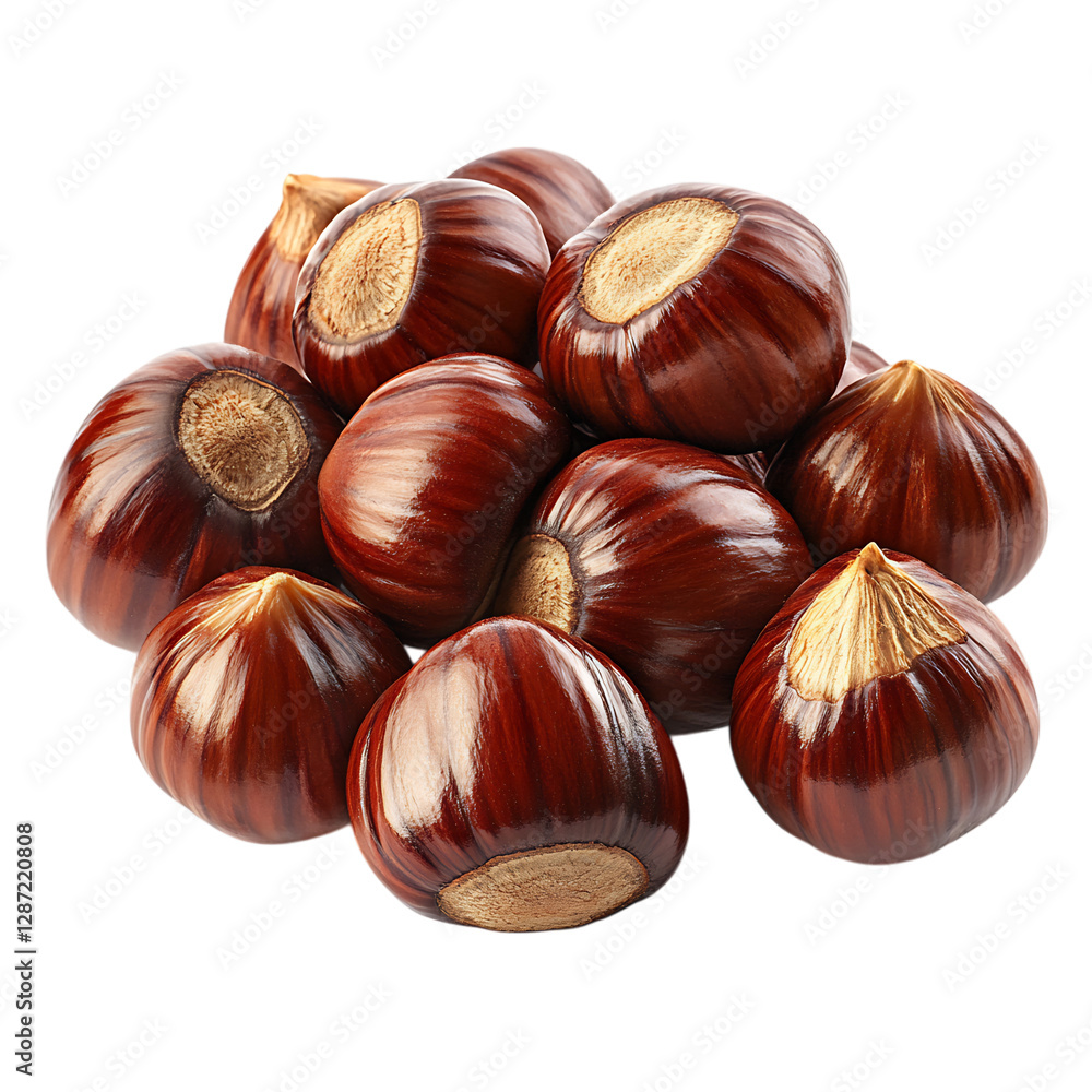 A Group of Fresh Chestnuts Isolated on Transparent Background A Group of Fresh Chestnuts Isolated on Transparent Background