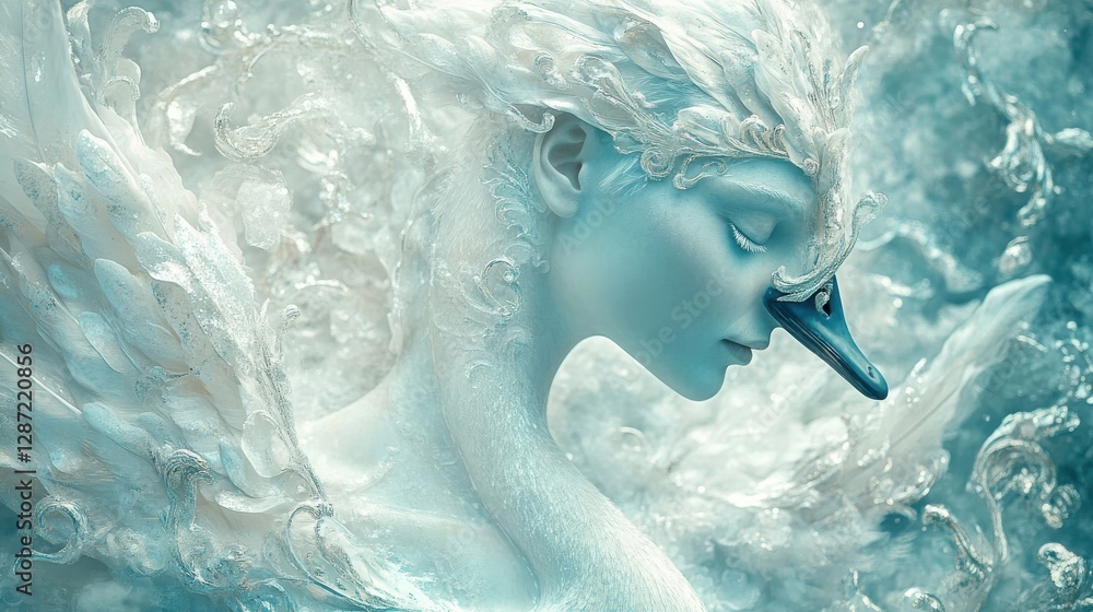 Fototapeta premium A beautiful woman transformed into a magnificent swan figure