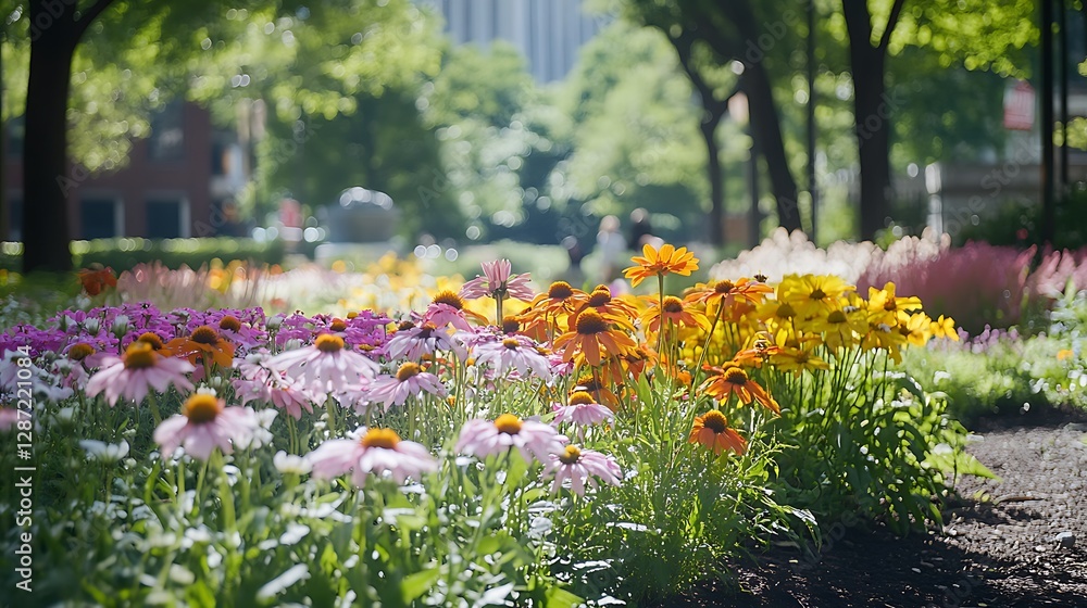 Fototapeta premium Colorful flowers in city park
