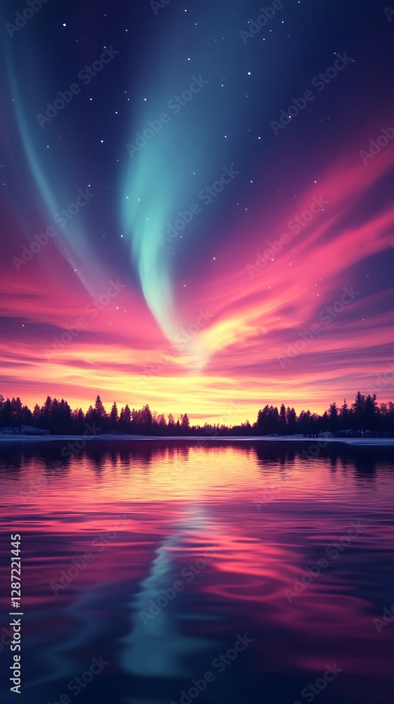 Naklejka premium Aurora borealis over calm lake